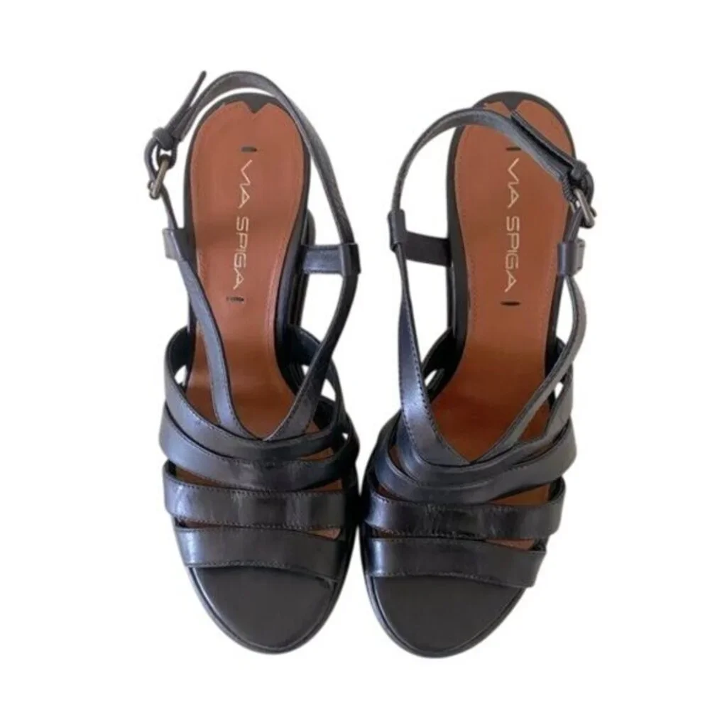 Via‎ Spiga Womens Black Wedge Sandals Size 7 NWOB